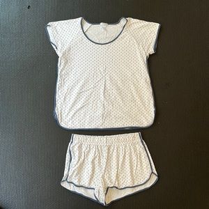 Lake Pajama set.  XS white with blue polka dots